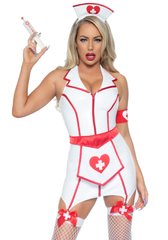 Вініловий костюм медсестри Leg Avenue Vinyl ER Hottie XS, сукня, фартух, манжета, головний убір SO8538 фото