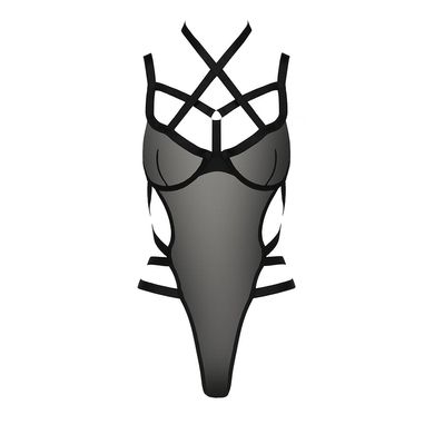 Боді-монокіні Passion HAGAR BODY L/XL black, сітка, стрепи подвійні бретелі, чашки з кісточками PS24701 фото
