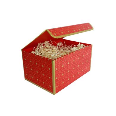 Подарункова коробка червона з золотим геометричним малюнком, M — 23×16×12 см SO8912 фото