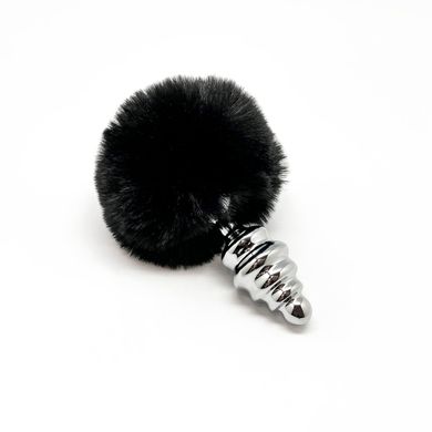 Металева анальна пробка Кролячий хвостик Alive Fluffy Twist Plug M Black, діаметр 3,4 см SO6309 фото