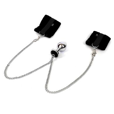 Наручники с металлической анальной пробкой Art of Sex Handcuffs with Metal Anal Plug size M Black SO6235 фото