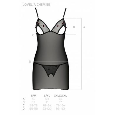Сорочка с вырезами на груди + стринги LOVELIA CHEMISE black L/XL - Passion SO4759 фото