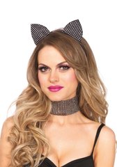 Набор кошечки со стразами Leg Avenue Cat ear headband & choker set, широкий чокер и ушки SO7952 фото