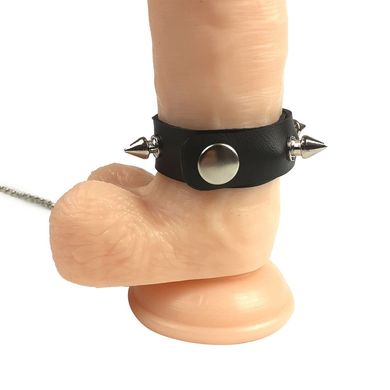 Кільце для пеніса Penis Ring із шипами та повідцем, натуральна шкіра SO5152 фото