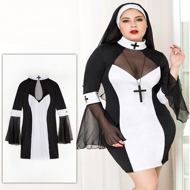 Еротичний костюм черниці JSY «Грішниця Лола» Plus Size Black, сукня, хрест, апостольник SO8359 фото