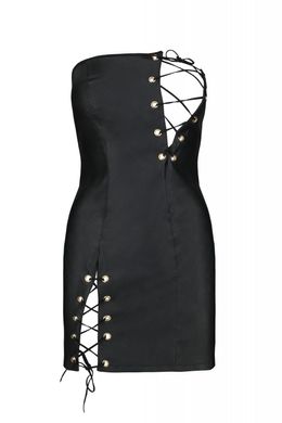 Мини-платье из экокожи Passion Celine Chemise 4XL/5XL black, шнуровка, трусики в комплекте SO7061 фото