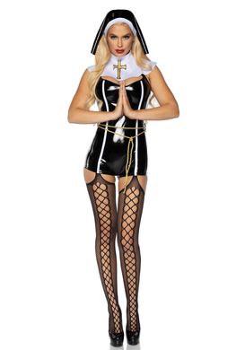 Виниловый костюм монашки Leg Avenue Sinful Sister M, комбинезон, воротник, пояс, головной убор SO7992 фото