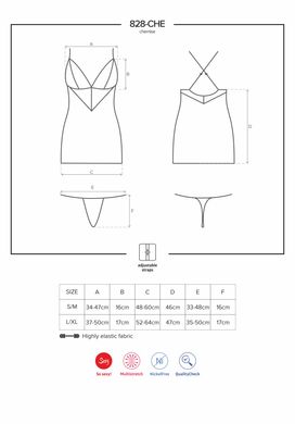 Сатиновый комплект для сна с кружевом Obsessive 828-CHE-1 chemise & thong S/M, черный, сорочка, стри SO7171 фото