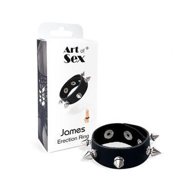 Эрекционное кольцо с шипами из натуральной кожи Art of Sex - James, цвет Черный SO6785 фото