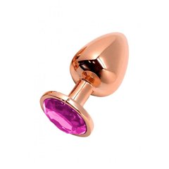 Металева анальна пробка Wooomy Tralalo Rose Gold Metal Plug Magenta M, діаметр 3,4 см, довжина 8 см SO7427 фото