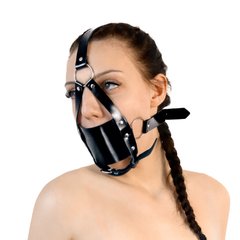 Кляп-маска з пластиковою кулею Art of Sex - Slave, Натуральна шкіра, колір Чорний SO9660 фото
