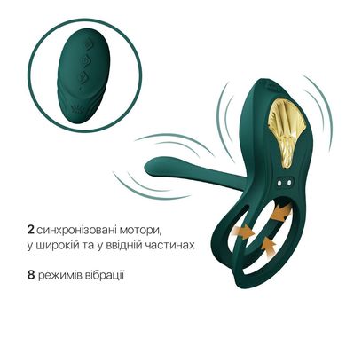 Смарт-эрекционное кольцо Zalo - BAYEK Turquoise Green, двойное с вводимой частью, пульт ДУ SO6644 фото