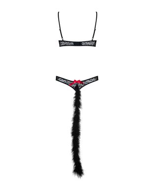 Еротичний костюм гепарду Obsessive Gepardina 3 pcs costume S/M, чорний, хутряне оздоблення, монокіні SO7276 фото