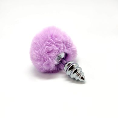 Металлическая анальная пробка Кроличий хвостик Alive Fluffy Twist Plug S Purple, диаметр 2,9 см SO6306 фото