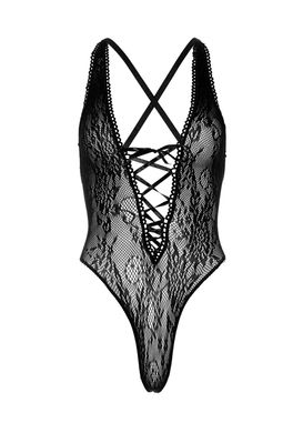 Мереживне боді Leg Avenue Floral lace thong teddy Black, шнурівка на грудях, one size SO7902 фото