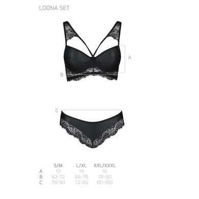 Комплект из эко-кожи с кружевом Loona Set black L/XL - Passion, бра и трусики SO5361 фото